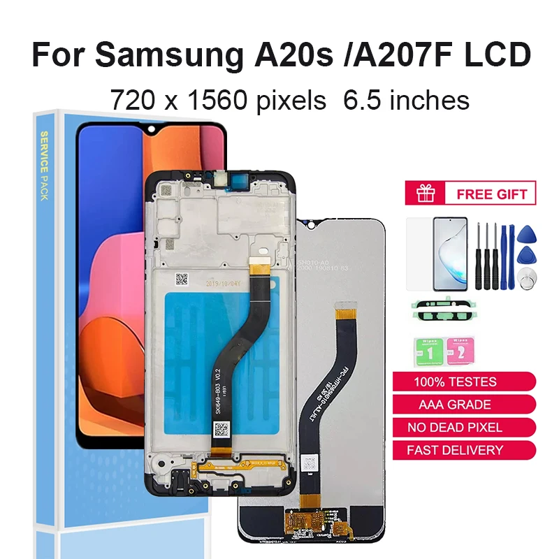 

ЖК-дисплей 6,5 дюйма для SAMSUNG Galaxy A20s A207 SM-A207F/DS A207M A2070, экран с дигитайзером в сборе, запчасти для ремонта с рамкой