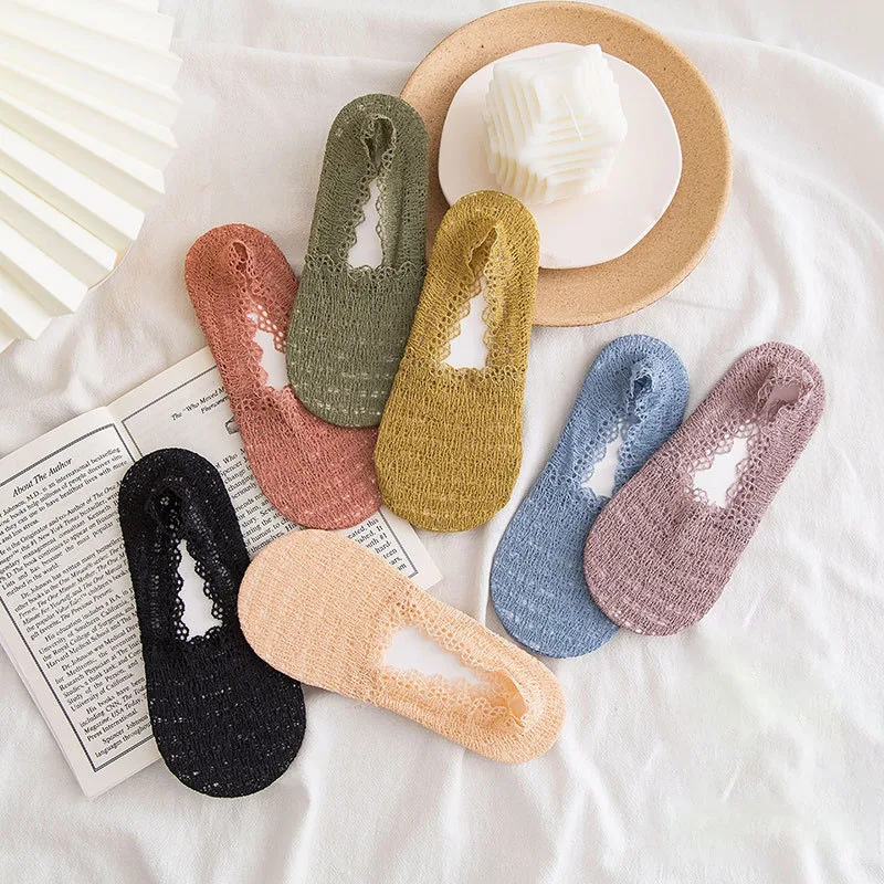 

Korea Lace Cotton Bottom Invisible Boat Socks breathable mesh fashion lady Socks Pattern Comfortable Cotton Low Socks
