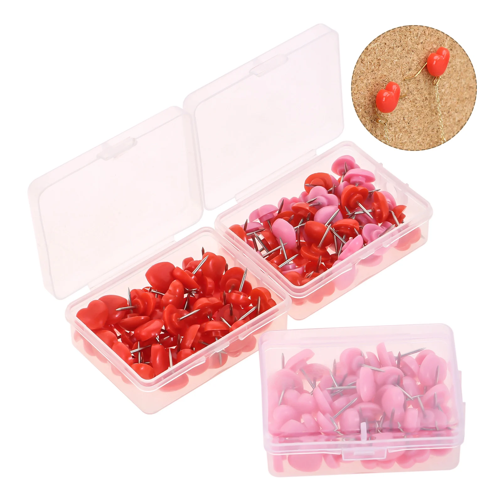 50 шт/коробка Заколки в форме сердца Милые кнопки для бумажек Красные/розовые Пластиковые 1 см/0,39 дюйма Заколки для бумаги Дом/Офис/Школа Творческое украшение Подарок на.