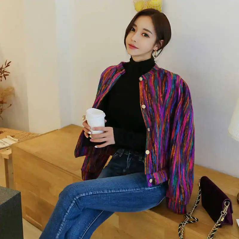 

ICCLEK JXMYY Autumn and winter new Korean style short single-breasted fashion temperament color small coat female