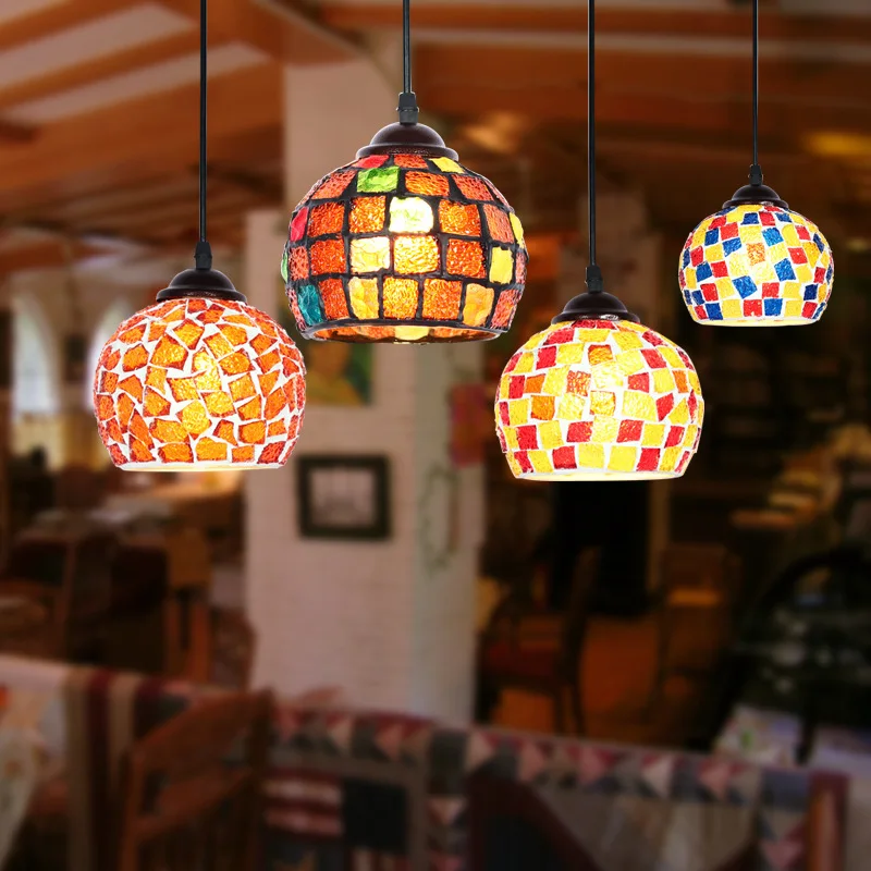 

Modern Mediterranean Pattern Led Small Chandelier Living Room Restaurant Bar Cafe Corridor Stained Glass Decorative Chandelier