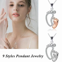 new 9 styles crystal lovely heartroundbig small feet shape pendants necklaces beautful jewelry mothers day fashion gifts