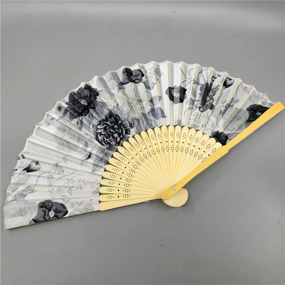 

10PCS Chinese Style Elegant Flower Design Bamboo Wood Satin Silk Fabric Hand Fan Wedding Holiday Gift and Party Favors