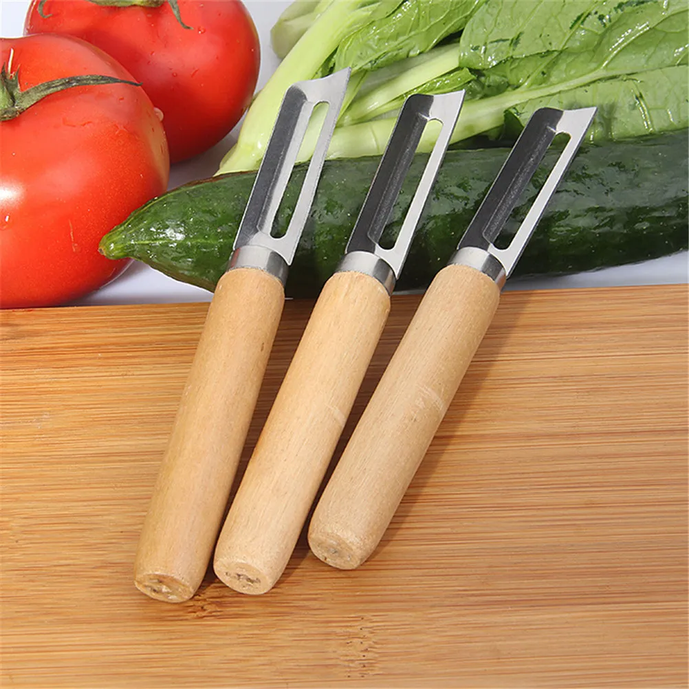 

16.3x6.8x1.5cm Fruit Stainless Steel Peeler With Wooden Handle Kitchen Vegetable Zesters Tool