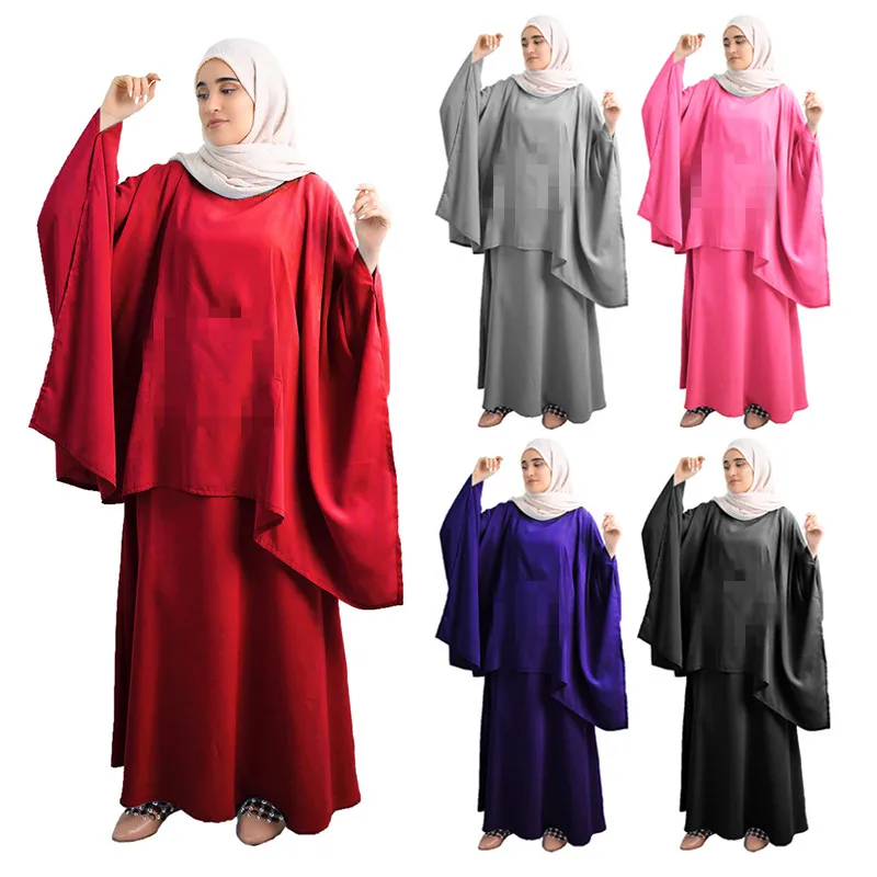 

Eid 2 Piece Set Long Khimar Jilbab Muslim Women Prayer Garment Sets Abaya Skirt Arab Islamic Overhead Burqa Ramadan Musulman