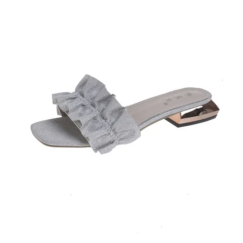 

Low Flat Shoes Female Flower Slippers Casual Slipers Women Square Toe Slides Luxury Soft 2021 Floral Rubber Fabric PU Basic heel