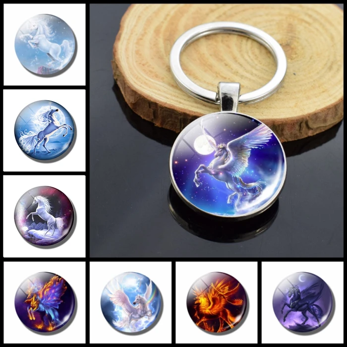 Зодиакальная лошадка, двойной брелок, красивая лошадка, стеклянный купольный кабошон, ювелирный брелок, кольцо на день рождения, подарки ручной работы