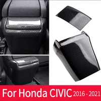 dreamseek center armrest box rear panel anti kick cover for honda civic 2016 2020 carbon fiber style interior frame trim
