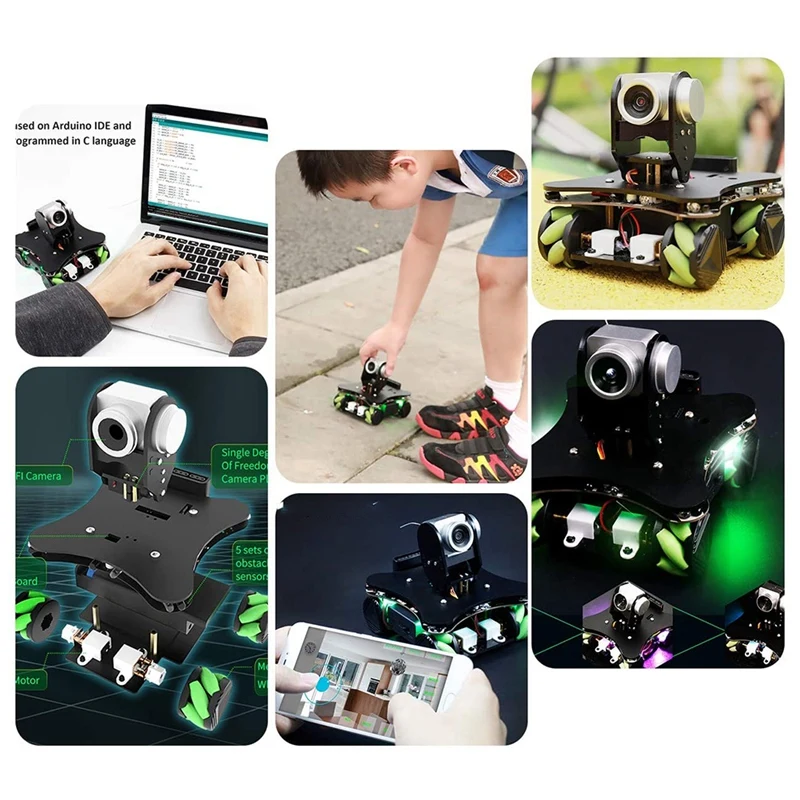 

Smart Robot Kit for UNO R3 with FPV Camera, Coding Mecanum Wheel DIY Omnidirectional Toys Video WiFi Robot Car