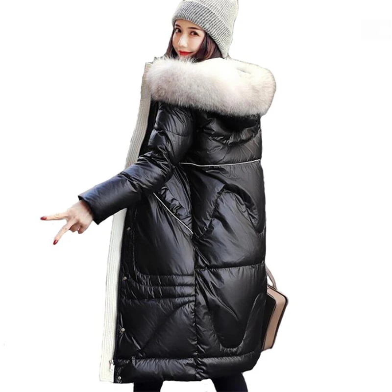 Женский пуховик на 90% белом утином пуху толстая Длинная зимняя куртка с капюшоном