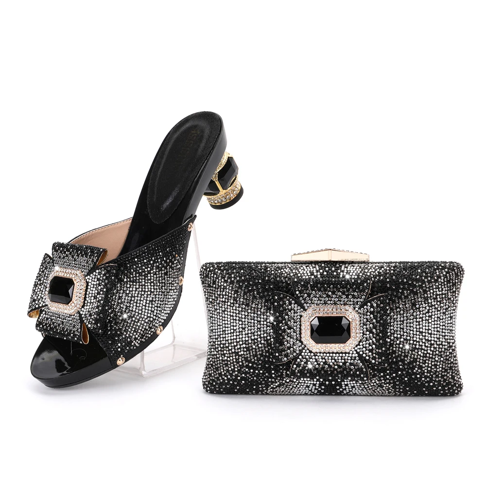 

Italian Shoes and Bags set for Party crystal diamond African Shoes banquet suit Shoe and Bag Women Luxury wallet 2021
