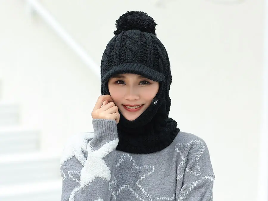 Winter Hat Women girl Warm Skullies Beanies Hat Face Neck Protection Balaclava Mask Gorras Bonnet Knitted Hat Ski Cap