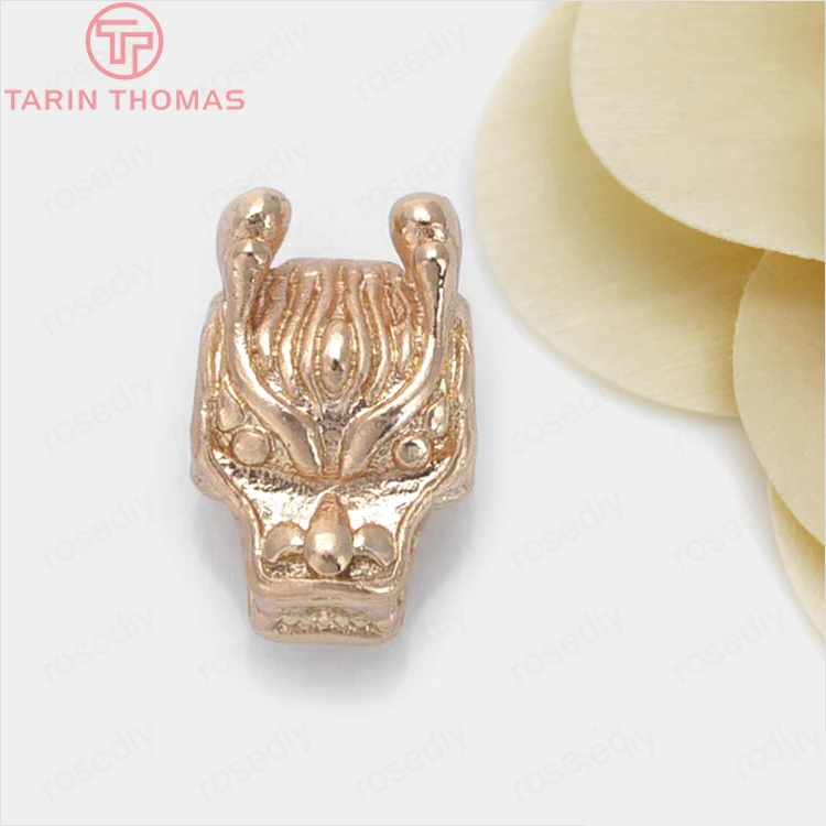 

10PCS 7x11MM 24K Champagne Gold Color Plated Brass Kirin Beast Large hole beads Spacer Beads High Quality Jewelry Accessories