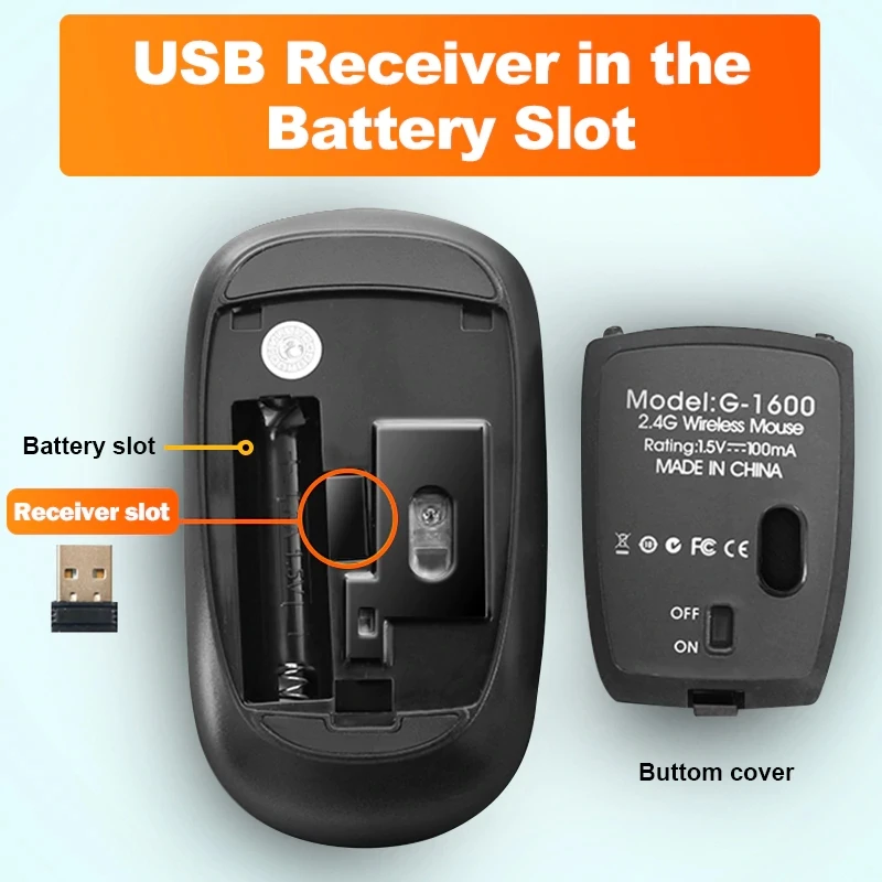 

Wireless Mouse Wireless Computer Mouse Ergonomic Silent Mice Mini PC Mause 2.4GHz USB Optical Mouse 1600DPI 4 buttons For Laptop