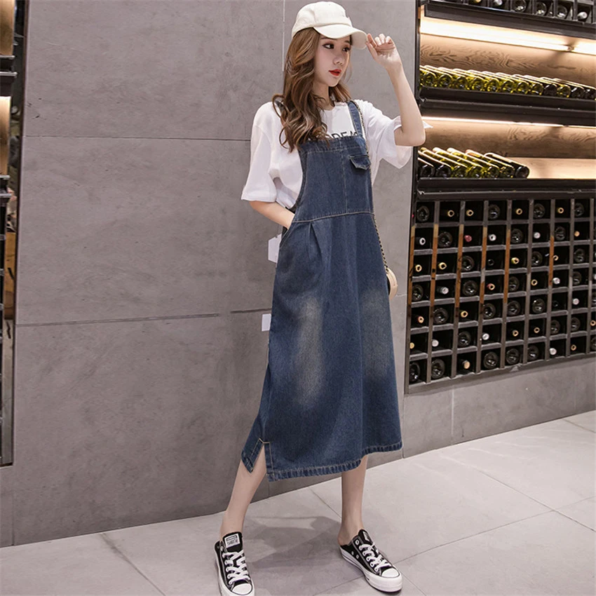 Женский джинсовый сарафан с регулируемыми бретелями повседневный свободный