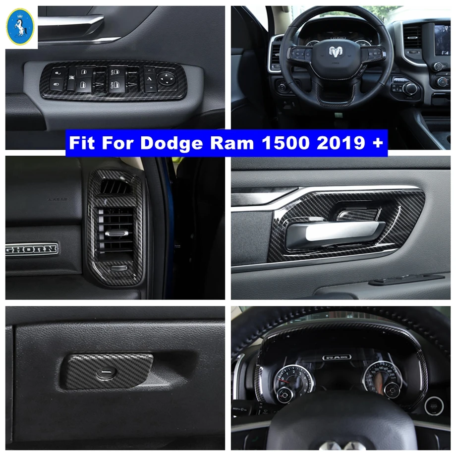 Steering Wheel / Door Bowl / Air Ac / Lift Button Cover Trim For Dodge Ram 1500 2019 - 2021