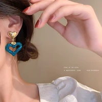 european and american exaggerated fashion sweet romantic temperament lovely simple blue hollow out love earrings girls