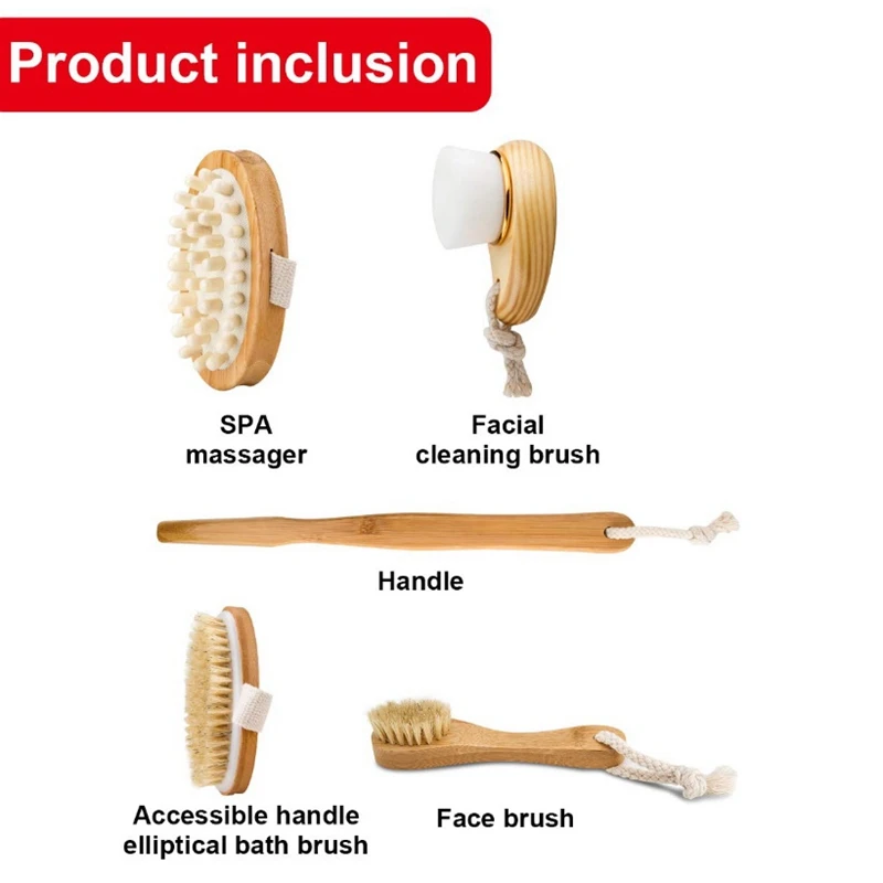 

4Pc/Lot Natural Bristle Bath Brush Exfoliating Promote Blood Circulation Massage Brush Wooden Body Dry Brush