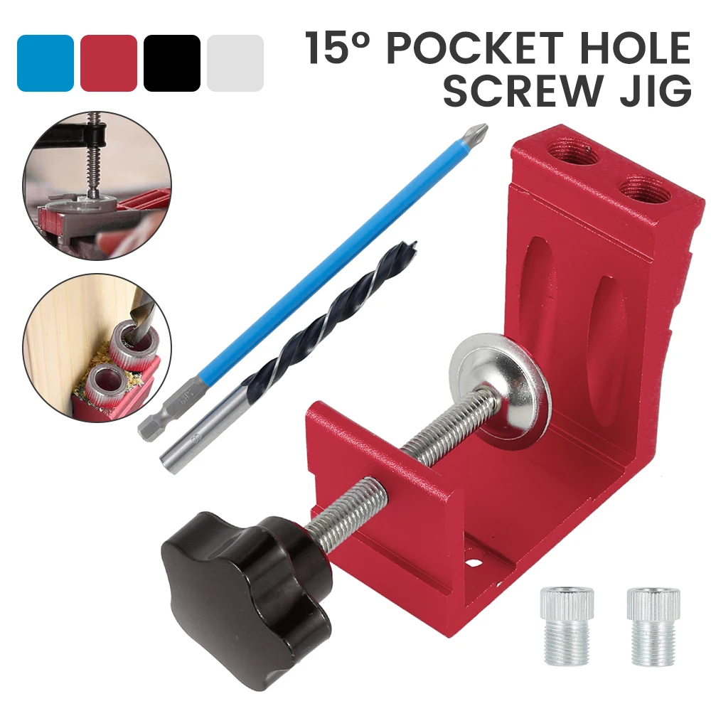 

Pocket Dowel Jig Alloy Wood Drilling Doweling Hole Pocket Hole Puncher Jig Kit Step Drill Bits Screwdriver Bit with Spiral Bit