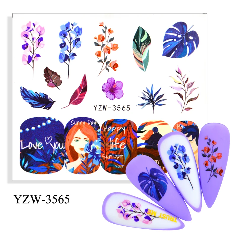 4 шт./лот зеленые тематические листья цветок наклейки для ногтей милые птицы