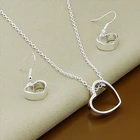 Новый 925 стерлингового серебра 18 дюймов цепи ожерелье серьги в виде сердец, комплект ювелирных изделий для женщин Свадебные обручальные кольца вечерние ювелирные изделия