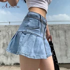 Сезонные женские джинсовые юбки с высокой талией, модная плиссированная супер короткая юбка, Сексуальные вечерние юбки для клуба, уличная юбка с оборками ASSK81904