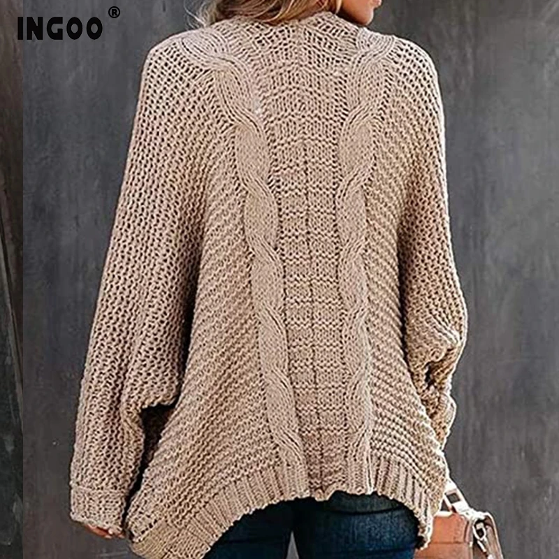 

INGOO Knitted Winter Cardigans Sweater Women Warm Pocket Long Sleeve Loose Jumpers Open Oversized Sweaters Female Solid Tops