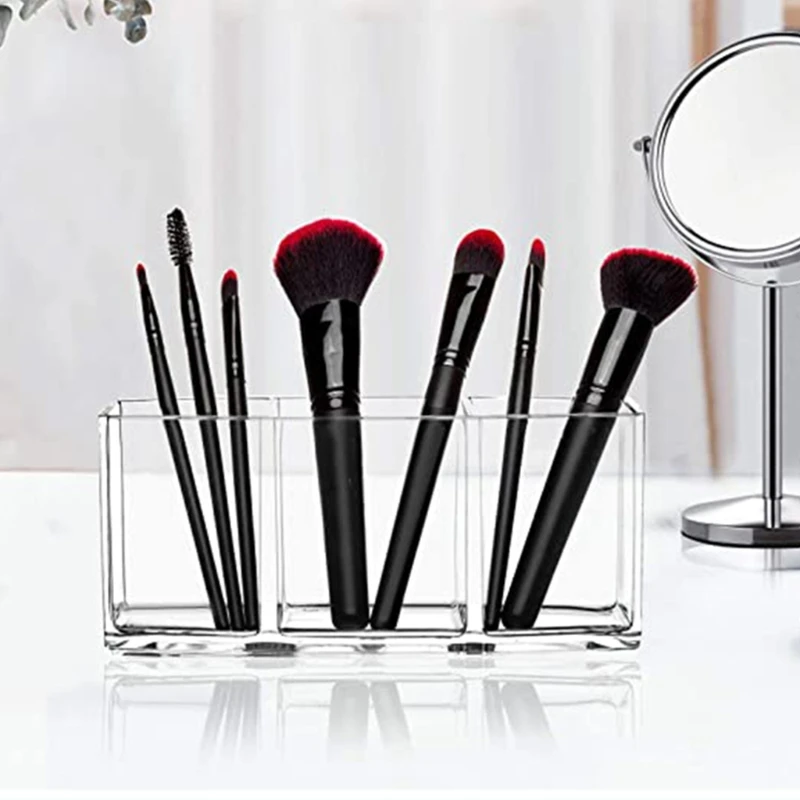 Makeup Brush Holder 4 Slots Vanity Clear Cosmetic Organizer and Storage Eyebrow Pen Pencil for Bathroom Desk Dresser Jewelry | Дом и сад
