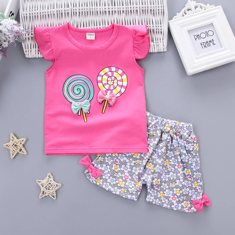 Two Pieces Cotton Girls Clothing Sets Summer Vest Sleeveless Children Fashion Clothes Suit Casual Floral Outfits 1-5T | Детская одежда