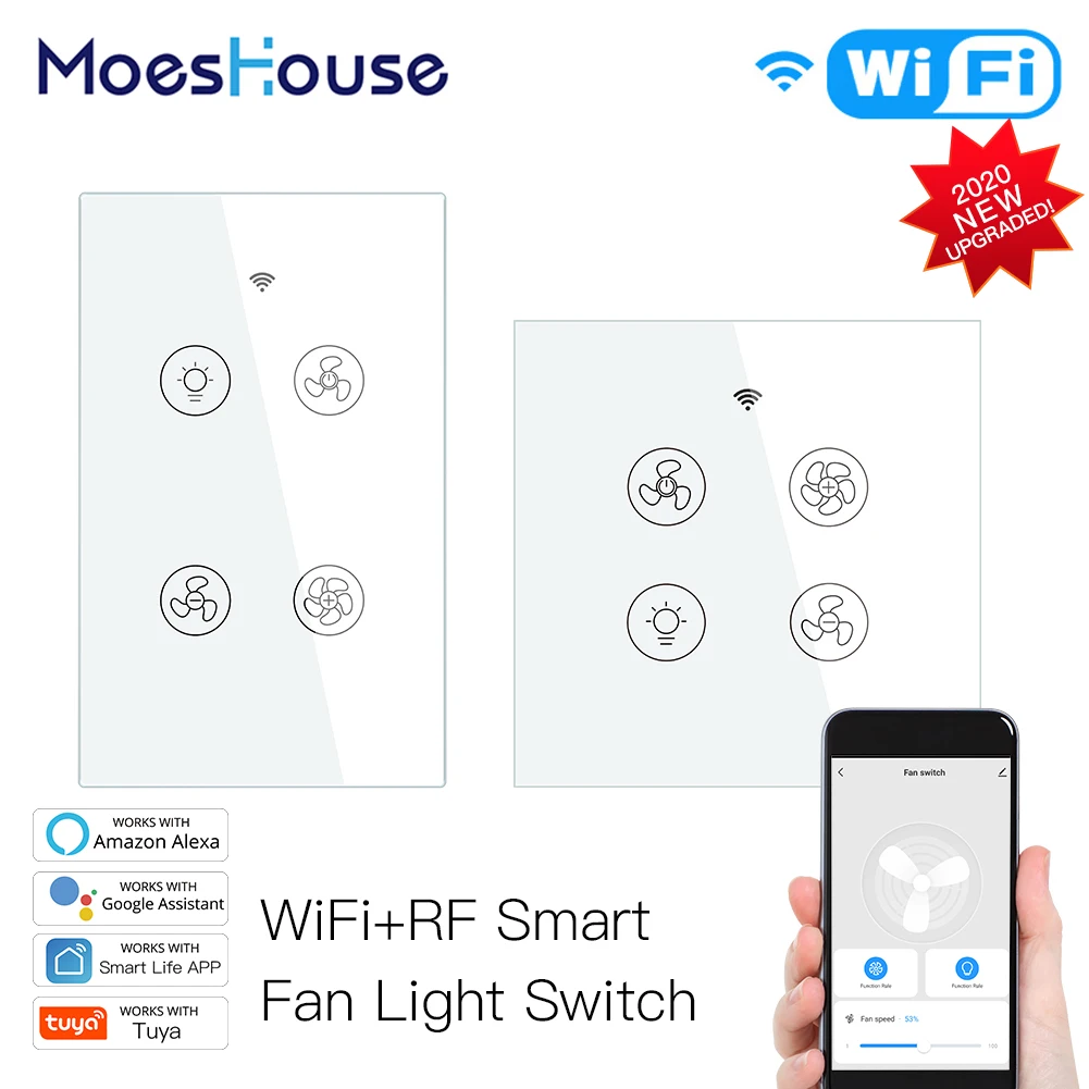 MoesHouse WiFi смарт потолочный вентилятор светильник настенный выключатель Smart