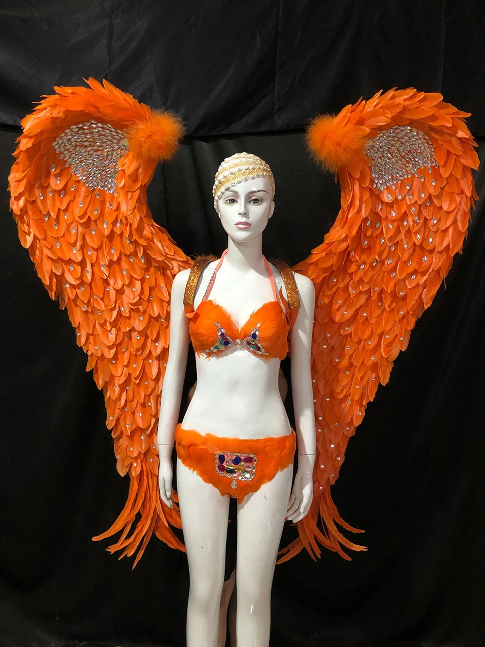 Custom Samba Dance Stage Performance Costume Ostrich Hair Backboard Opening Feather headwear wing Carnival Dance Team wear