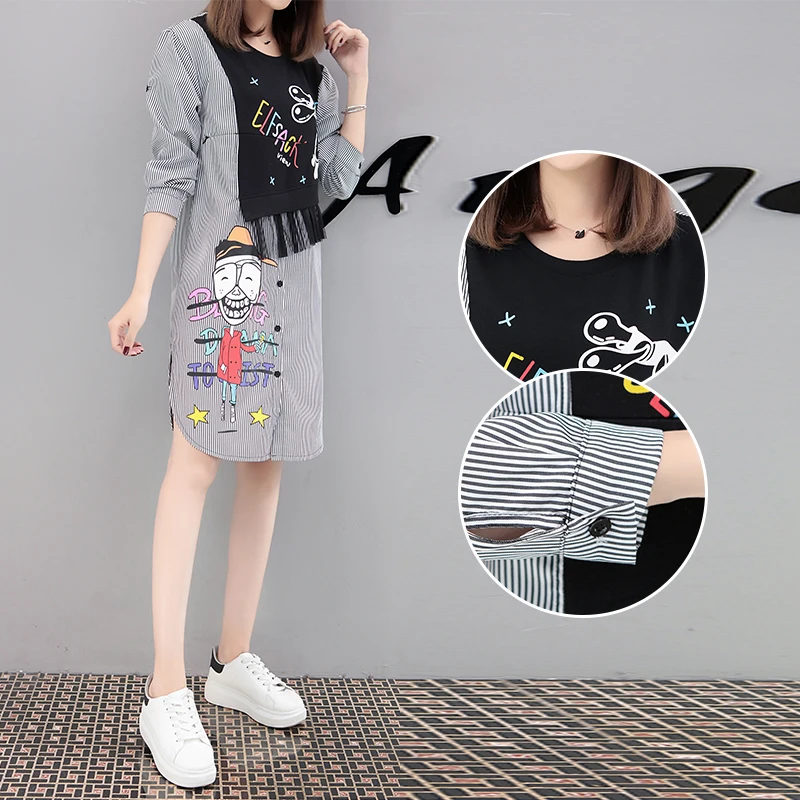 Полосатая хлопковая одежда для кормления Футболка беременных весна-лето