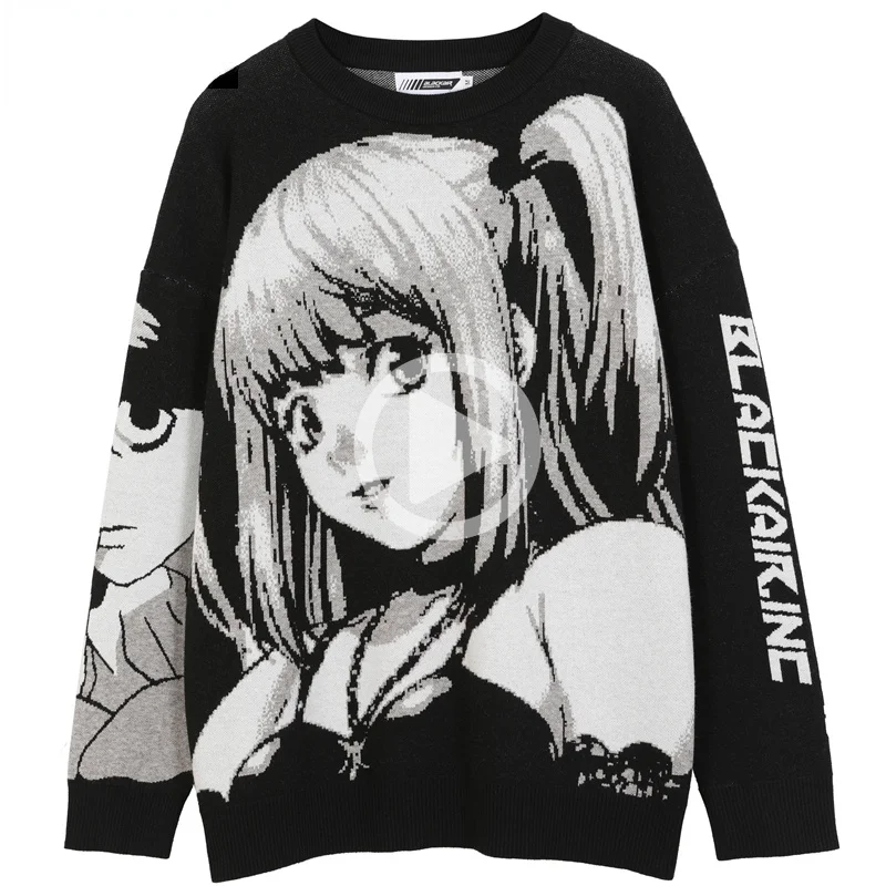 

Mens Hip Hop Streetwear Harajuku Sweater Vintage Retro Japanese Style Anime Girl Knitted Sweater 2021 Autumn Cotton Pullover