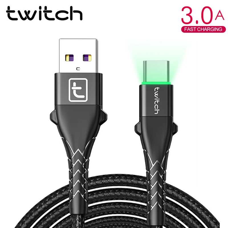 Twitch LED 3A USB Type C кабель быстрой зарядки провод Type-C для Samsung Galaxy Xiaomi Huawei мобильный
