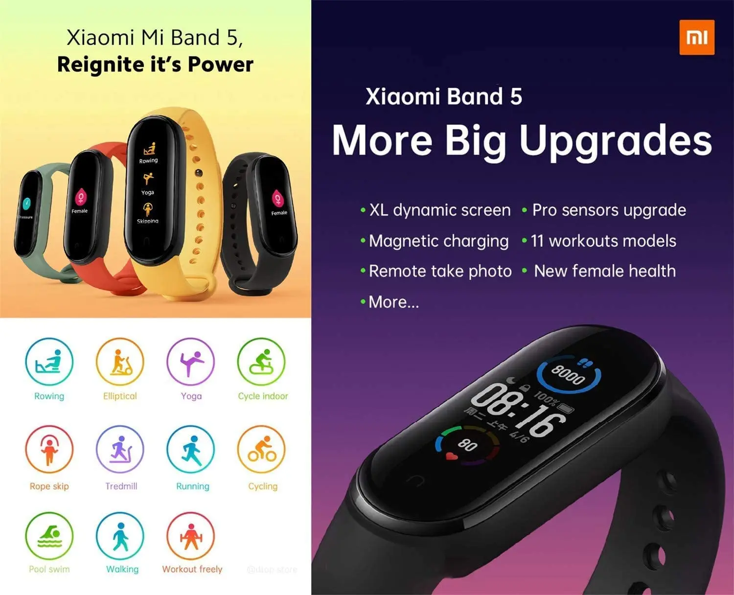 xiaomi mi band 5 global version 9 languages smart miband screen bracelet heart rate fitness traker bluetooth smart band free global shipping