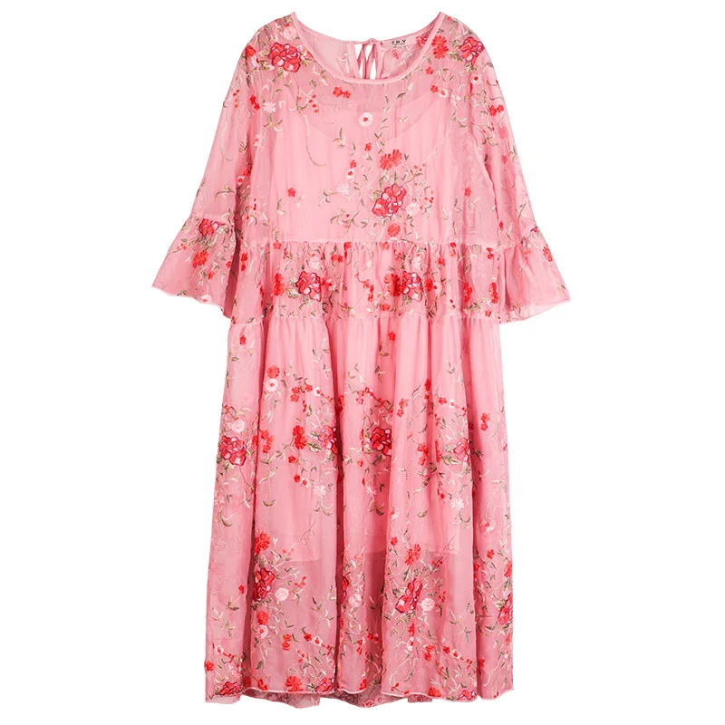 Encaje vestido de verano en Tallas grandes mujer 2021 moda elegante bordado Floral rosa de fiesta negro playa Bohemia ropas de vestido de Dama