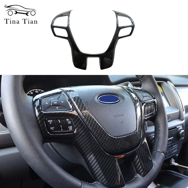 For Ford Ranger Everest Endeavour accessories 2015 2016 2017 2018 2019Carbon fiber color Steering Wheel Frame Decorator Cover