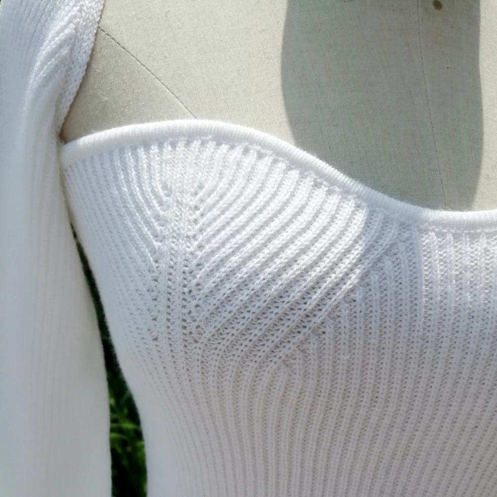 

2021 spring autumn new square collar sweaters jumper Women's long sleeve elastic soft knitted pullover black white sexy tops