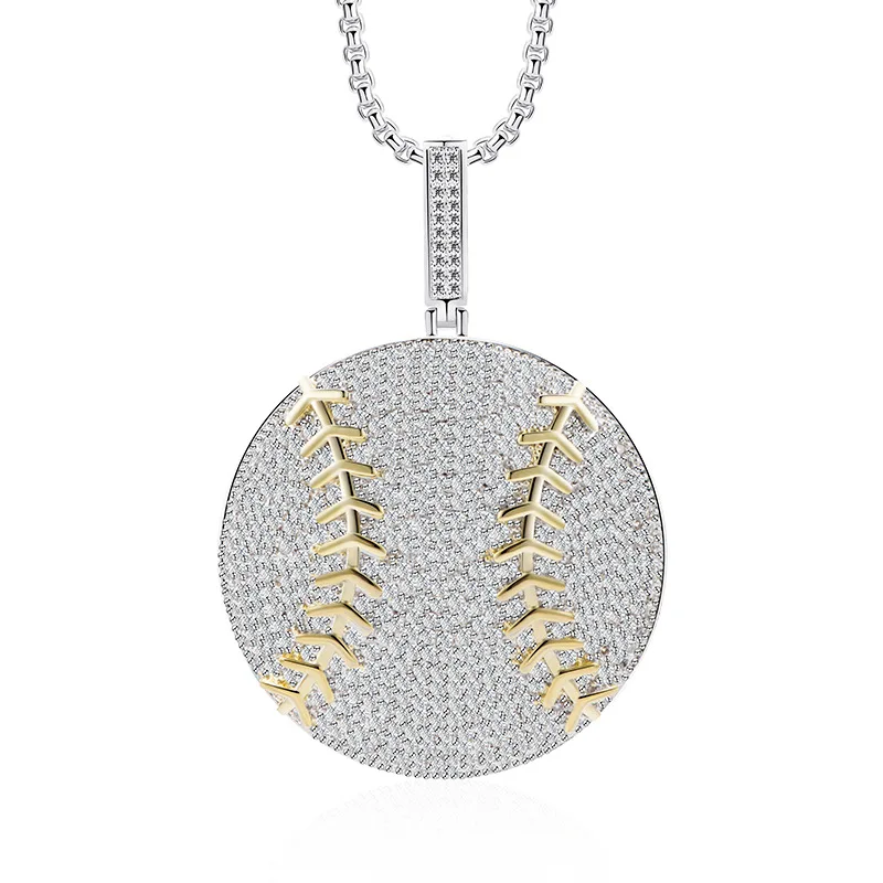 Новый Круглый Софтбол Ожерелье Кулон Полный циркон Мужчины и женщины серебряный