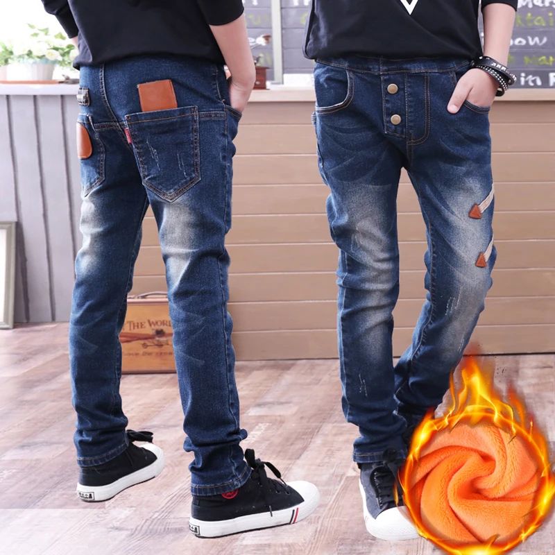 Теплые зимние джинсы для маленьких мальчиков новинка 2019 года Детские