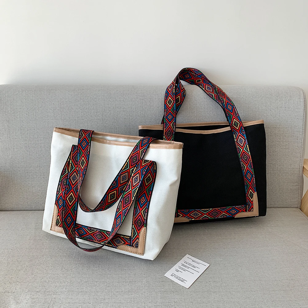 

Fashion Women for Business Shopping Traveling Totes Ethnic Casual Canvas Reusable Shopping Ladies Underarm Bag