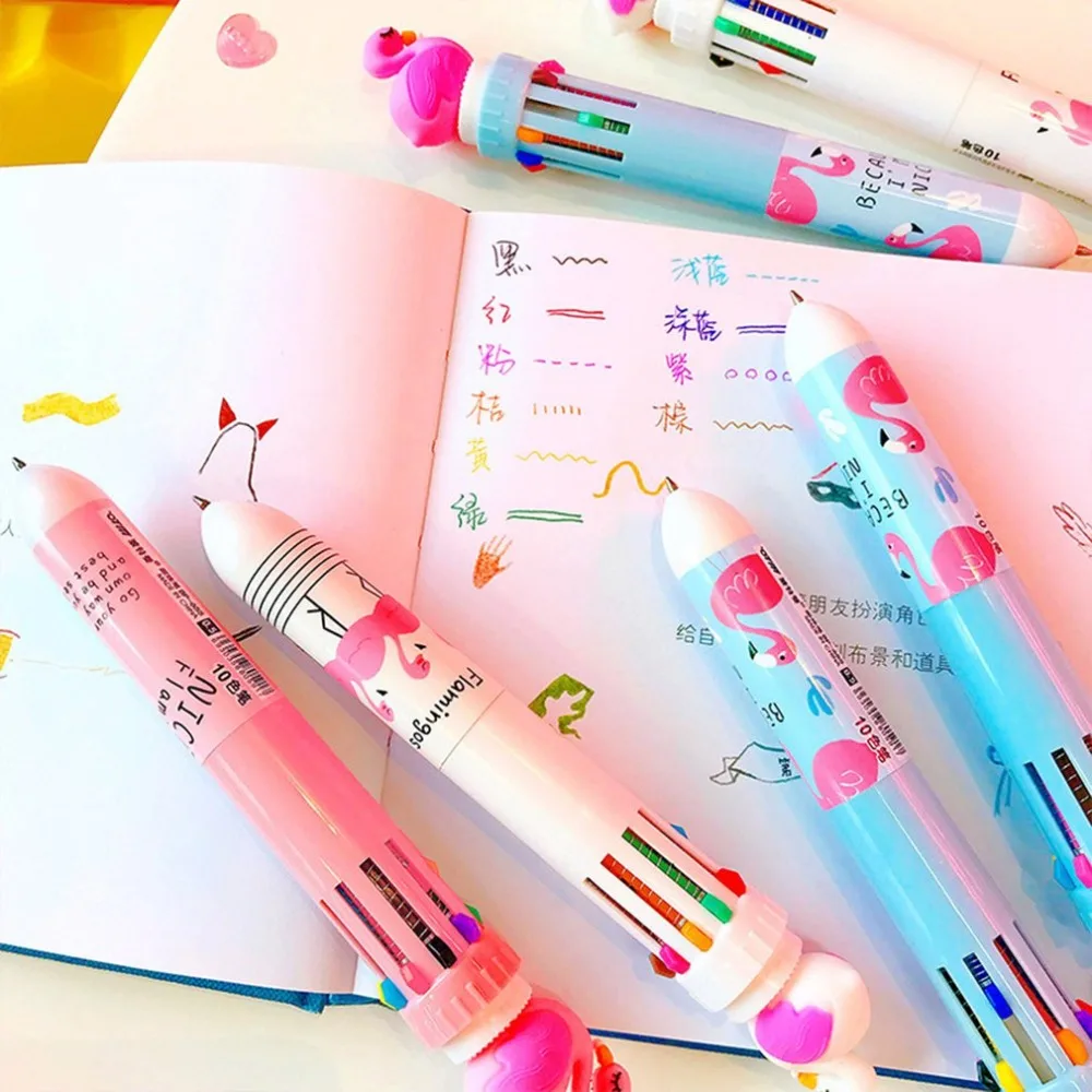 

10 Colors Ballpoint Pen Cute Cartoon Gel Pen Multifunction Retractable Roller Ball Pen School Office Stationery Supply