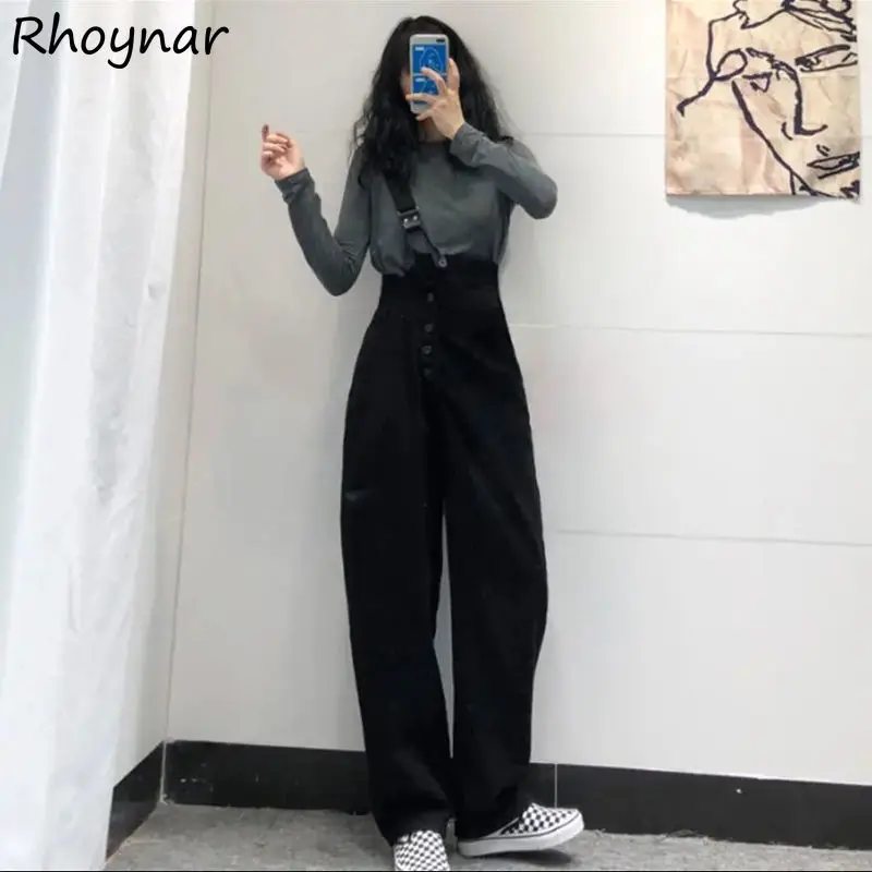 

Jumpsuits Women Baggy One Shoulder All-match Korean Style Harajuku Fashion Streetwear Solid Pockets Ladies Students Overalls Ins
