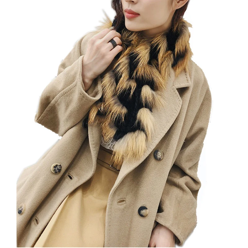 

Женские модные шарфы из меха кролика рекс с серебристым лисьим мехом, женские зимние теплые накидки