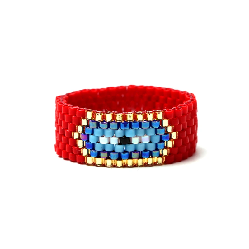 

FAIRYWOO Miyuki Bead Ring For Lady New Fashion Arrival Gothic Jewelry Evil Eye Rings Red Luck Accessories Delica Gifts Wholesale