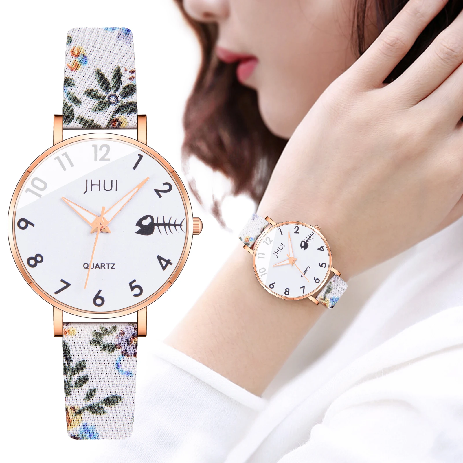 Для девушек-студенток Рыбья кость кварцевые часы женские модные цветочным
