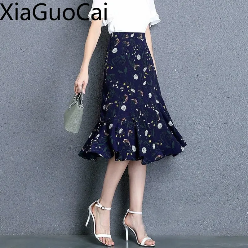 Big Size S-5xl New Fashion Women Skirts Summer Floral High Waist Ladies Was Thin Large Chiffon Ball Gown Skirt | Женская одежда