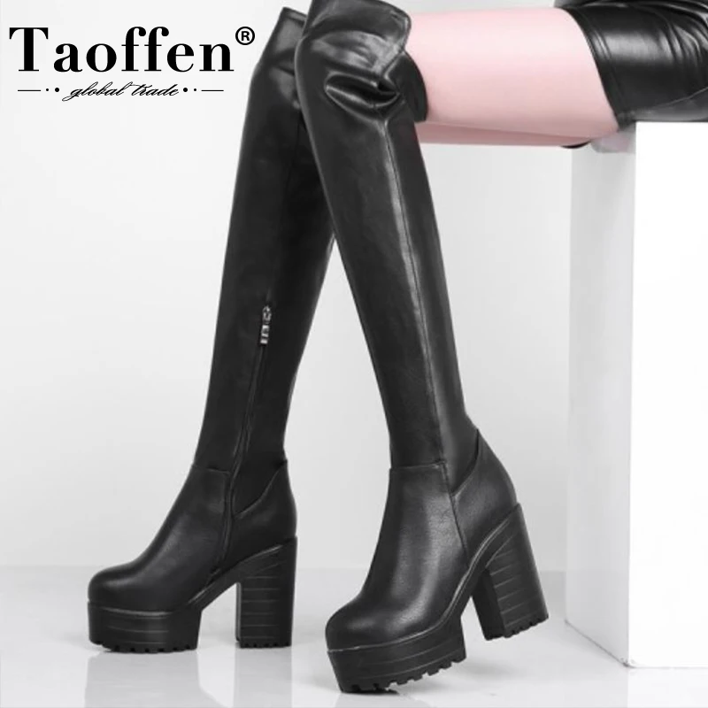 

Taoffen/Размеры 33-43; Женские сапоги на высоком каблуке; Сапоги выше колена на высокой платформе; Женская модная зимняя обувь; Вечерние сапоги