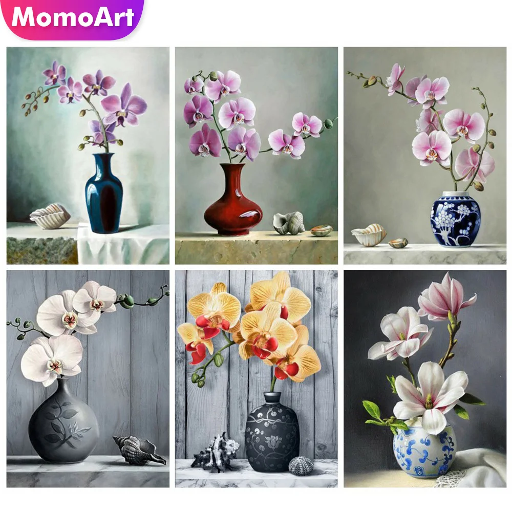 MomoArt 5D DIY Diamond Painting Orchid Cross Stitch Mosaic Full Square Drill Flower Home Decor Vase Bead Embroidery | Дом и сад