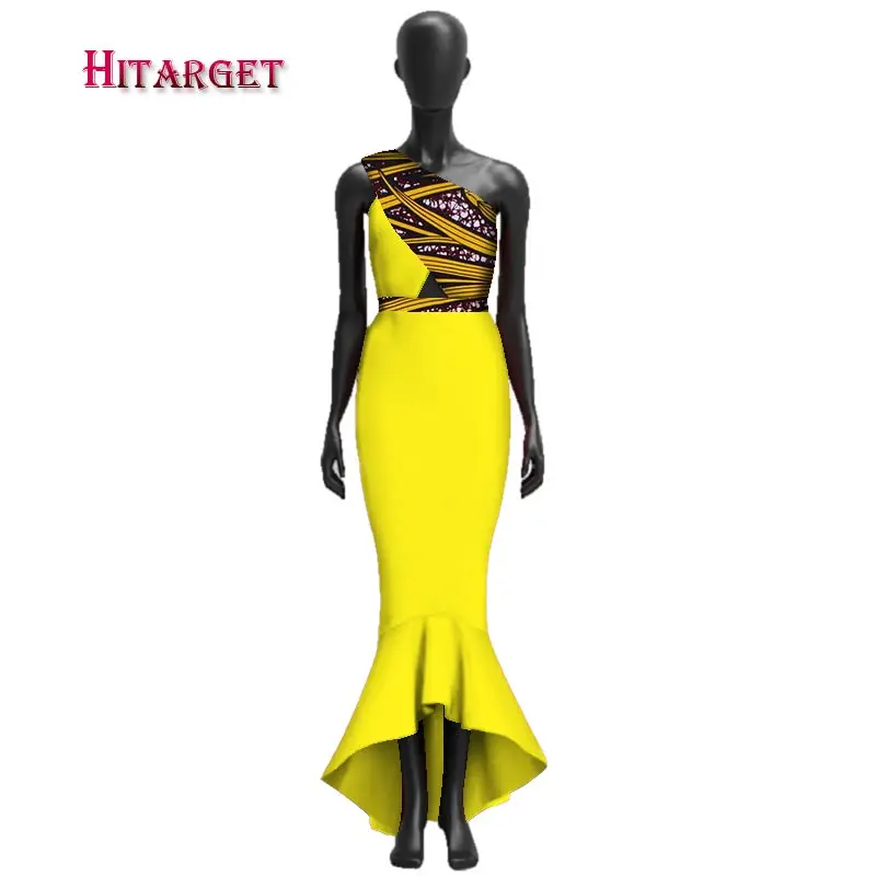 

New Summer African Ankara Printing Slash Neck Sexy Long Dresses for Africa Bazin Riche Plus Size 5XL Women Dresses WY3005